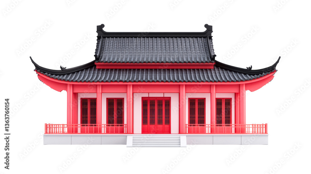 Obraz premium Asian building with pink and black detail, cut out transparent