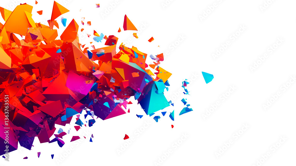 Naklejka premium Abstract, colorful 3D shards burst across a black backdrop, cut out transparent