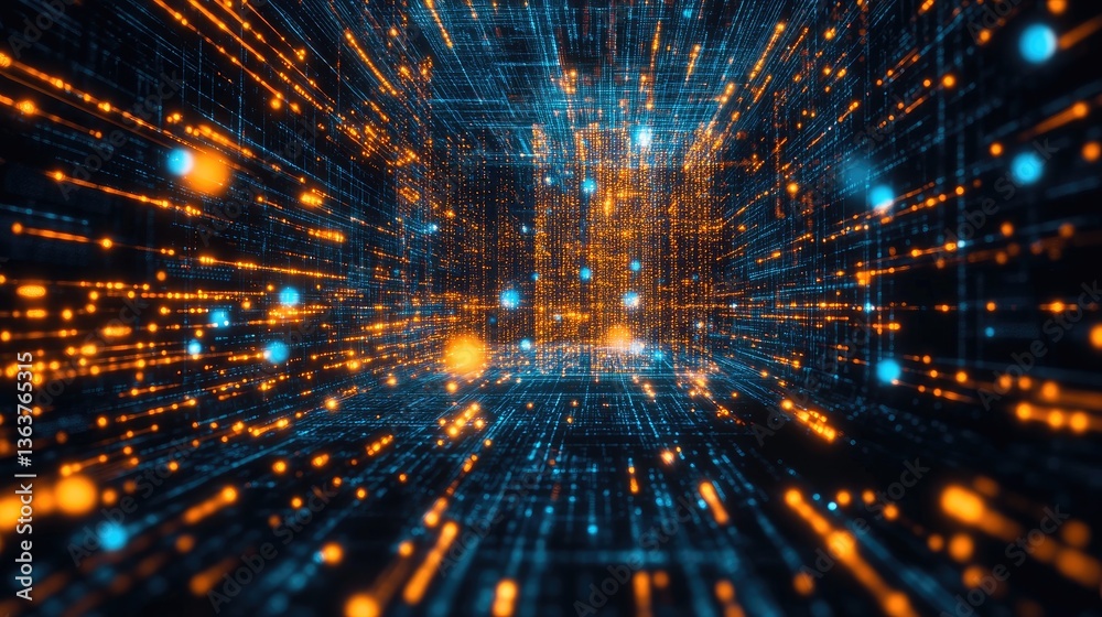 Obraz premium Quantum computing and blockchain interaction, showcasing futuristic data encryption, secure crypto transactions, and AI automation.