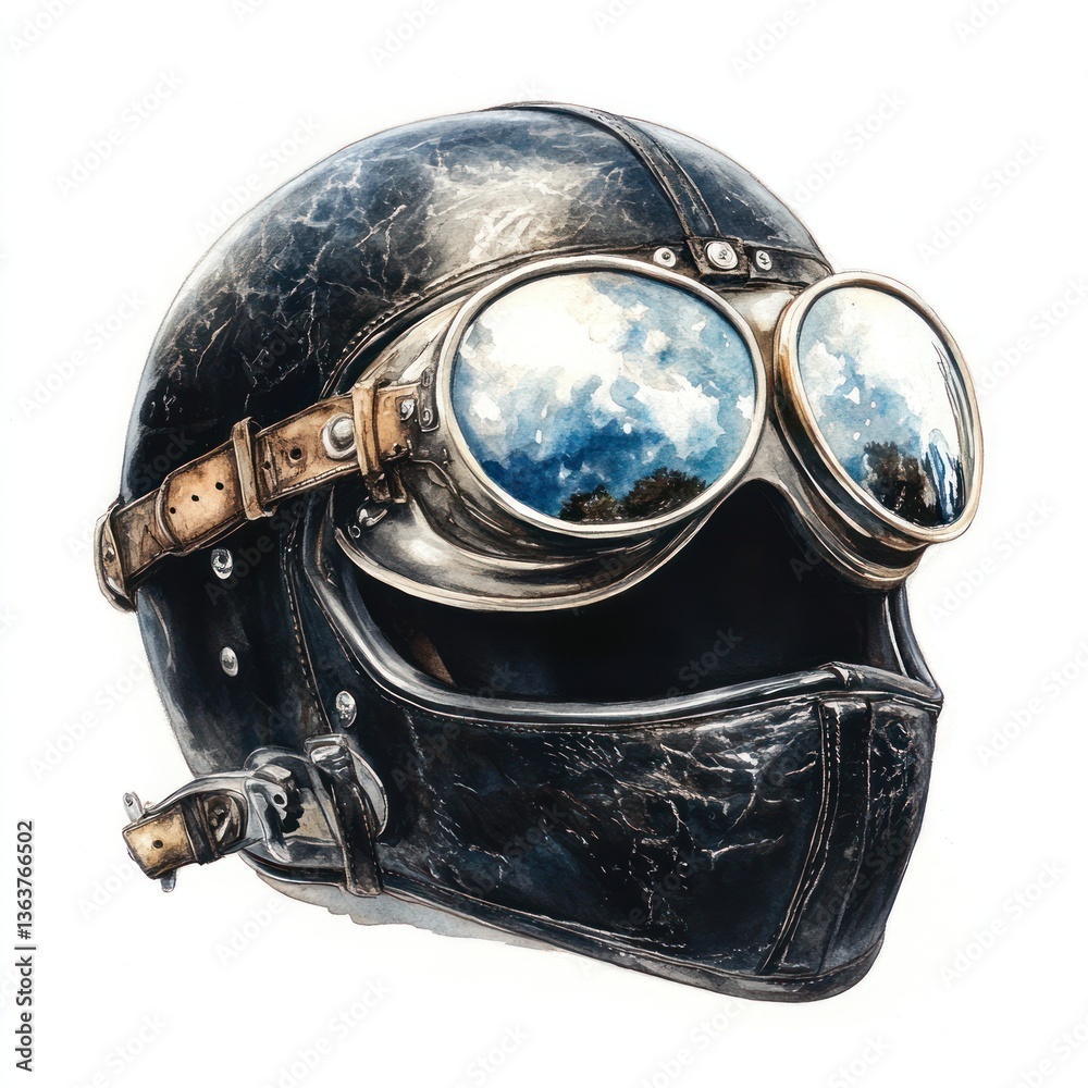 Fototapeta premium Vintage Motorcycle Helmet with Goggles (2)