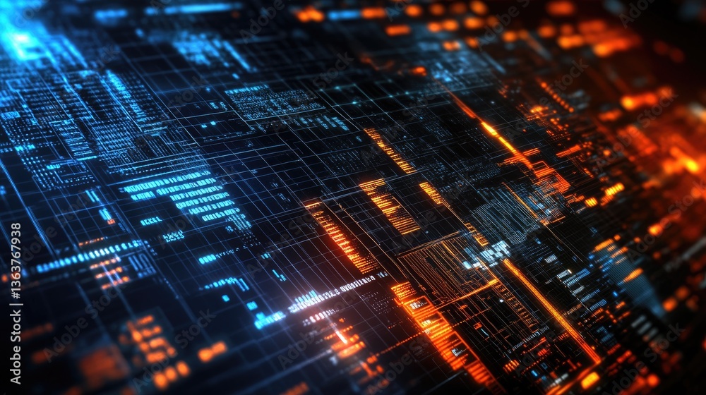 Obraz premium Transparent financial data flow with fintech infrastructure, cybersecurity enhancements, and online banking elements.