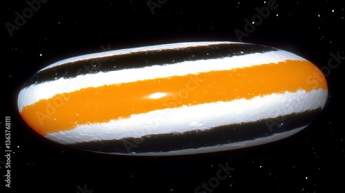 Striped prolate spheroid in space.