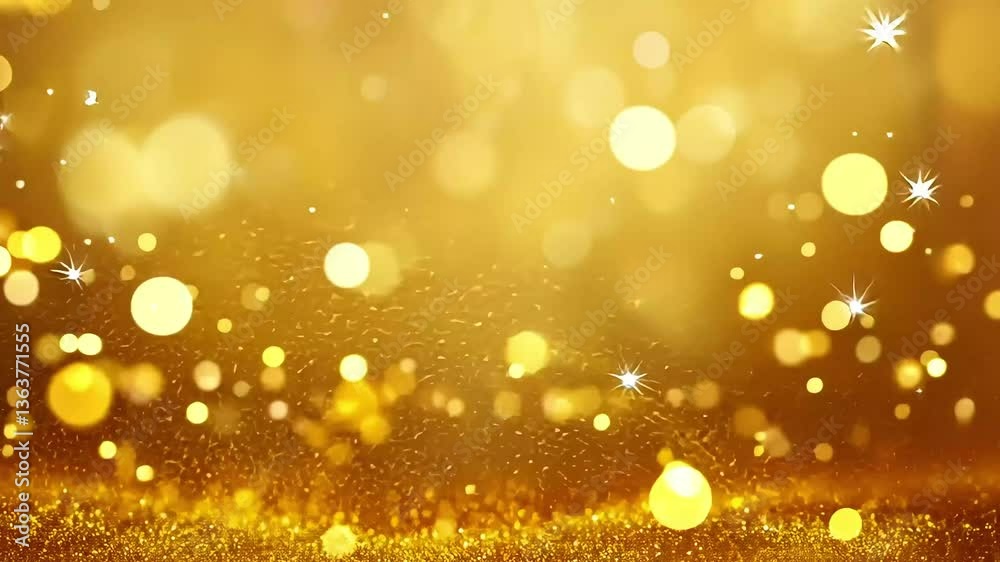 Golden glitter backdrop with bokeh lights and sparkles, creating a dreamy, celebratory atmosphere