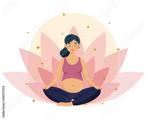 Pregnant woman doing yoga and meditation. Calmness, peaceful, harmony posture pregnancy period. Community mindfulness relax peace and clear mind 
