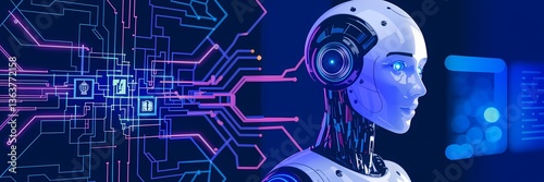 3D humanoid AI robot metaverse cyberspace digital world background revolution artificial intelligence automated digital technology industry 4.0, humanoid concept Neural Connections Cybernetic Networks