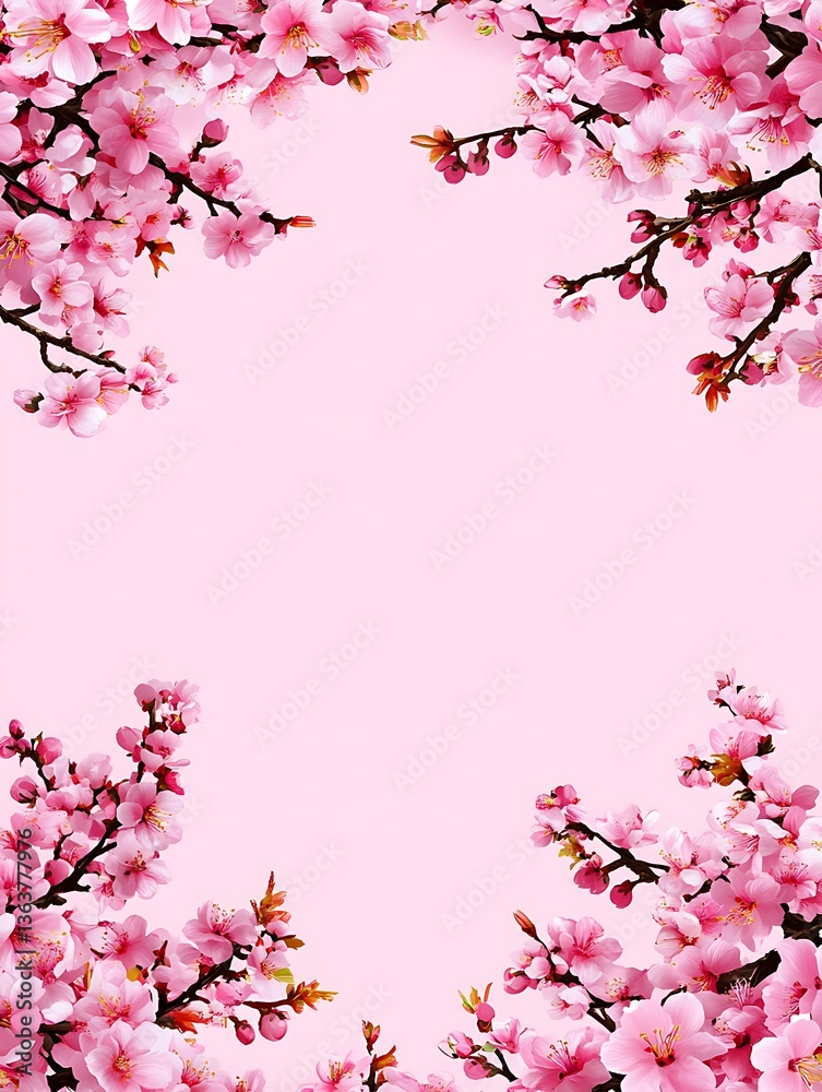 Fototapeta premium Floral Frame with Soft Pink Cherry Blossoms for Springtime Aesthetic