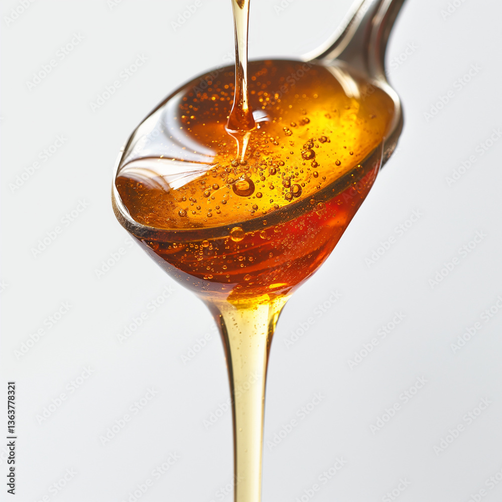 A close-up of golden honey dripping from a spoon, showcasing its glossy texture and rich color. A close-up of golden honey dripping from a spoon, showcasing its glossy texture and rich color.