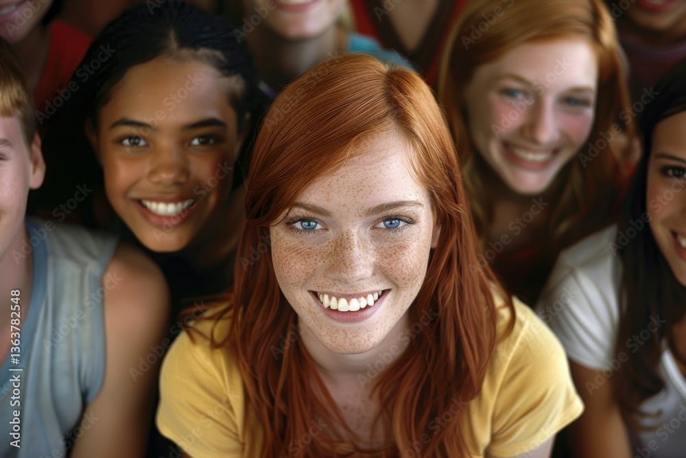 Group of diverse young people smiling and looking at the camera in a close up portrait Group of diverse young people smiling and looking at the camera in a close up portrait