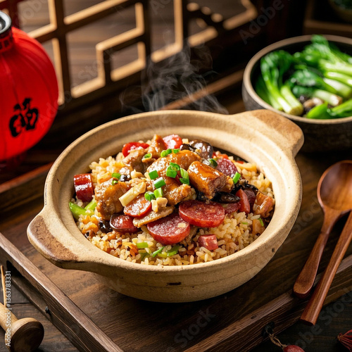 Authentic Cantonese Claypot Rice with Chinese Sausage and Chicken