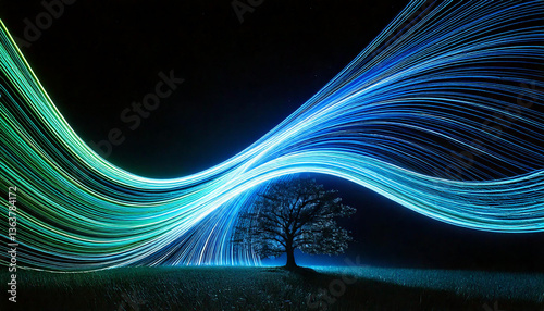Blue tree network black background 