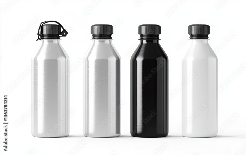Four reusable water bottles in various colors Four reusable water bottles in various colors
