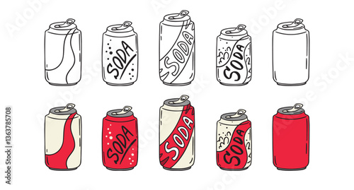 Retro red soda aluminium can icon. soda can doodle hand drawn icon. Outline drawing soda can line clipart symbol