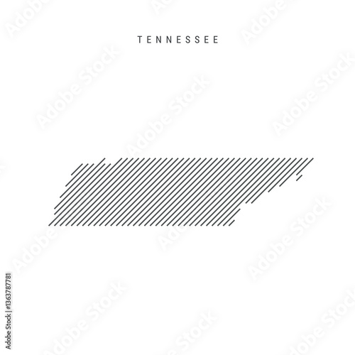 Tennessee map from pattern of black slanted parallel lines. Flat vector illustration isolated on white