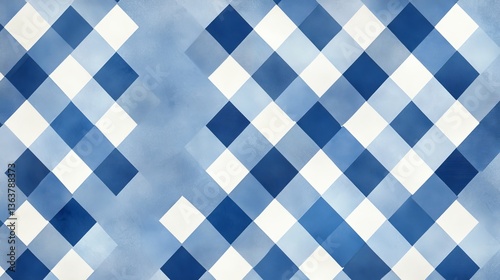 Elegant Blue and White Watercolor Gingham Pattern Seamless Texture Background Design for Fashion Fabric Textile Print Projects Digital Paper Scrapbooking Modern Style Artistic Illustration Home Soft  