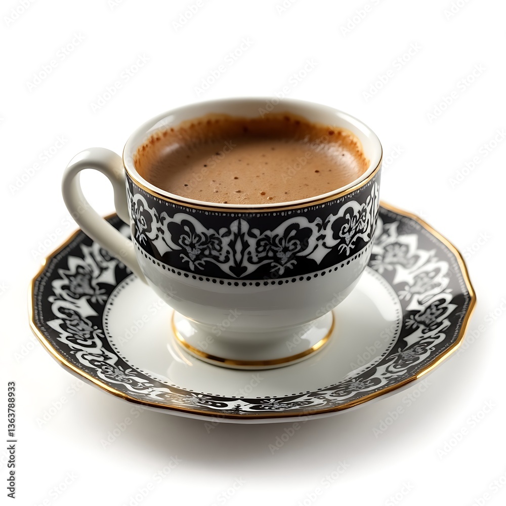 Fototapeta premium Coffee Cup with Black and White Pattern on a White Background