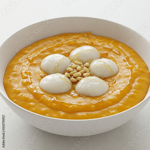 Korean Hobak Juk Sweet Pumpkin Porridge with Rice Dumplings photo
