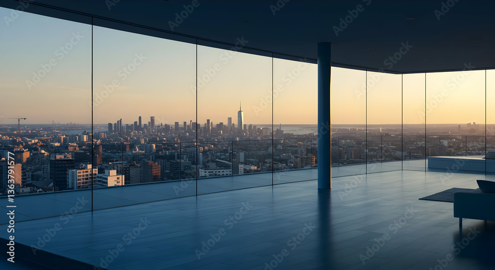 Fototapeta premium Panoramic View Of New York City Sunset From Modern Glass Building