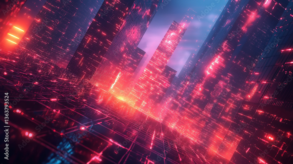 Fototapeta premium Modern Electric Grid with Photovoltaic Panels and Wind Turbines for Renewable Energy Integration