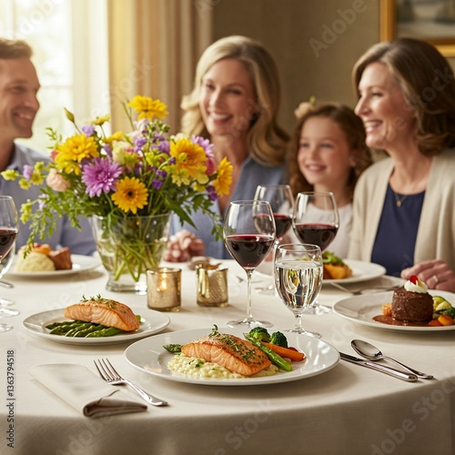 happy family having dinner Mother's Day