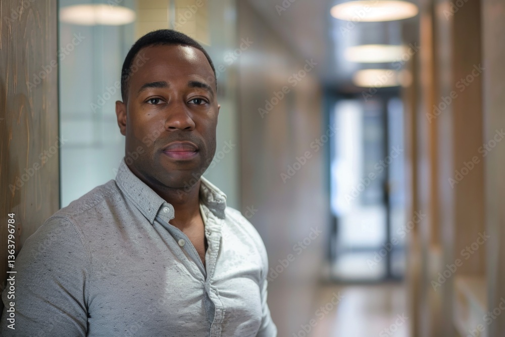 Fototapeta premium Portrait of a confident black man in office hallway