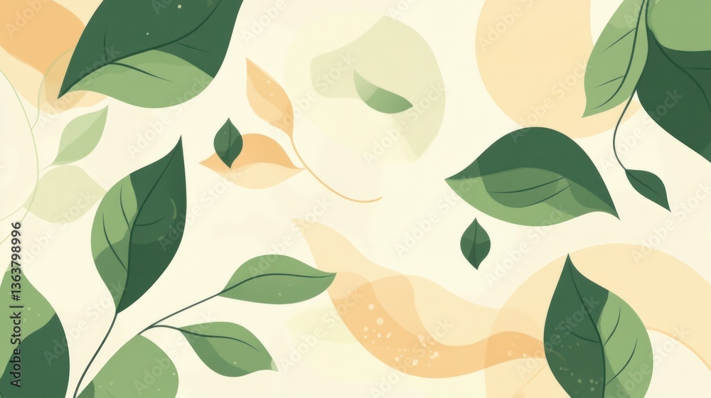 Green leaves, pastel background, nature illustration, design element Green leaves, pastel background, nature illustration, design element