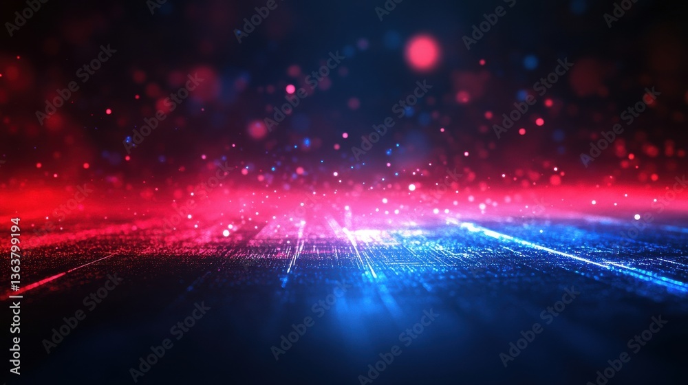 Obraz premium Technological cloud icon, abstract digital background, red and blue lights, low angle perspective.