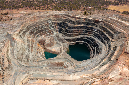 Old open cut Gold Mine, Aerial View of Copper Gold Mine in Western Australia, Bullfinch, Australia 