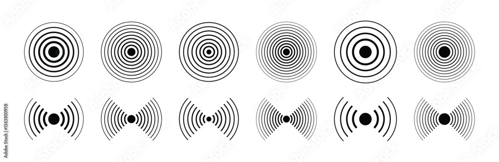 Sonar sound waves icon set. Concentric circle sign Sonar sound waves icon set. Concentric circle sign
