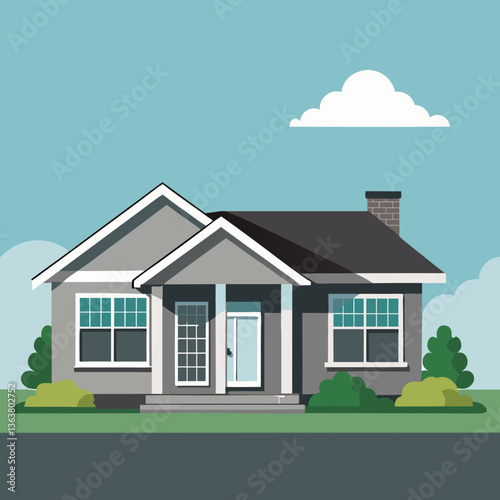 Green roof vector home with brick exterior