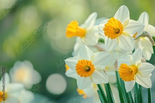 Close-up of white and yellow daffodils against a soft background  