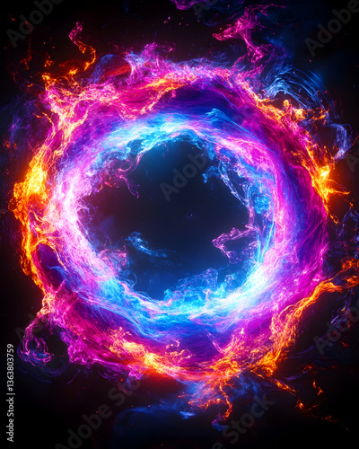Vibrant swirling energy ring of fire and ice