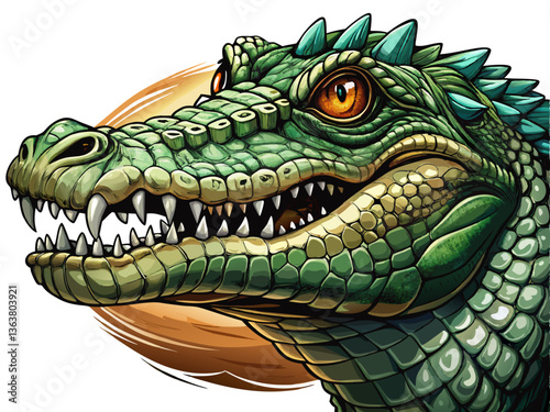 A highly detailed portrait of a majestic Crocodile, isolated on a white background