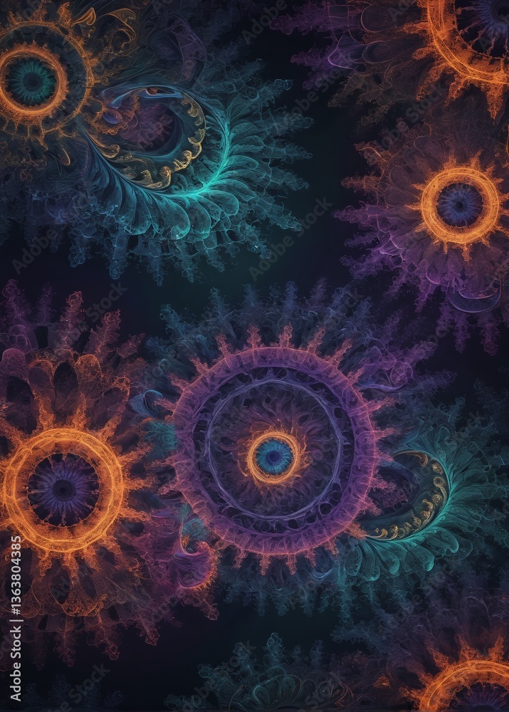 Colorful Fractal Pattern with Glowing Abstract Spirals Colorful Fractal Pattern with Glowing Abstract Spirals