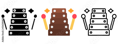 Xylophone Icon, Collection of Line, Glyph and Flat Icon, Set of Line Glyph and Flat Icon