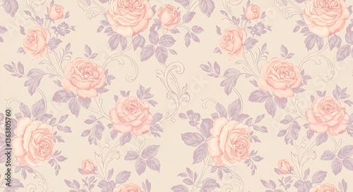 Wallpaper Mural A vintage floral wallpaper design with delicate roses and intricate vines Torontodigital.ca