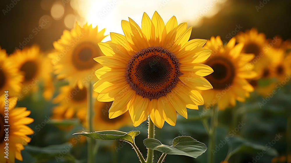 Obraz premium Bright Sunflowers In Field At Sunset