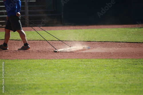 Dragging baseball infield, sports field dust