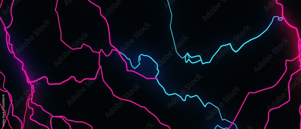Glowing electrical lines in pink and blue against a dark background Glowing electrical lines in pink and blue against a dark background