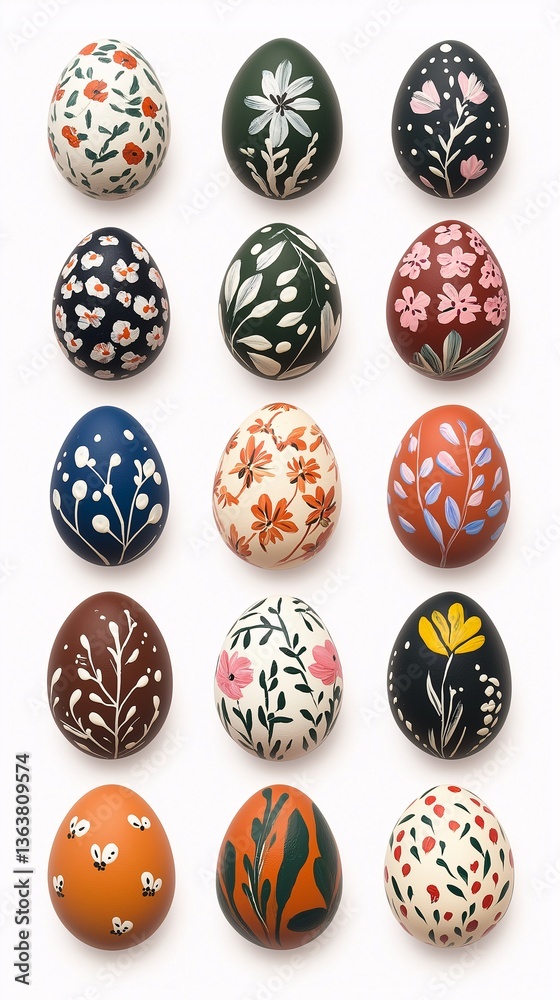Twelve Hand Painted Easter Eggs with Floral and Botanical Designs Twelve Hand Painted Easter Eggs with Floral and Botanical Designs