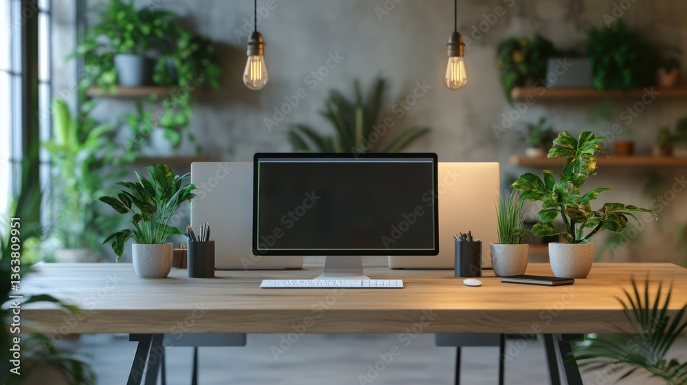 Fototapeta premium Modern workspace with plants and tech