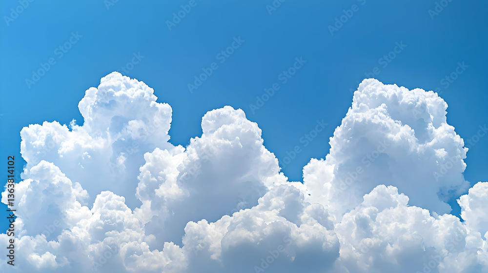 Naklejka premium Blue Sky With White Fluffy Cumulus Clouds Background On A Sunny Day