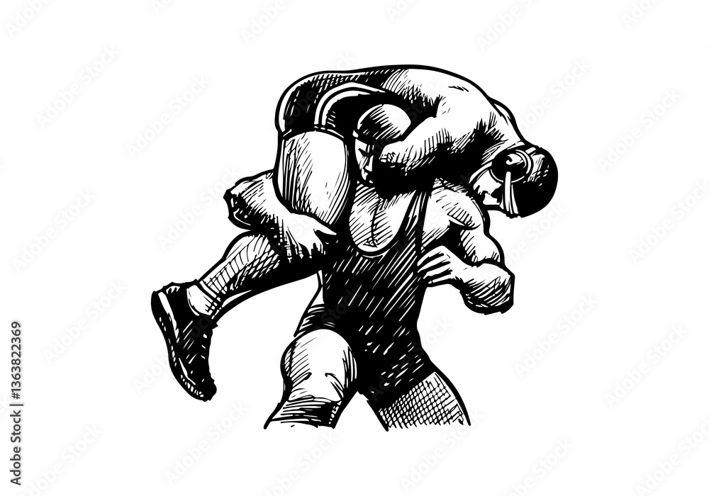 Fototapeta premium Wrestler hand drawn sketch vector illustration