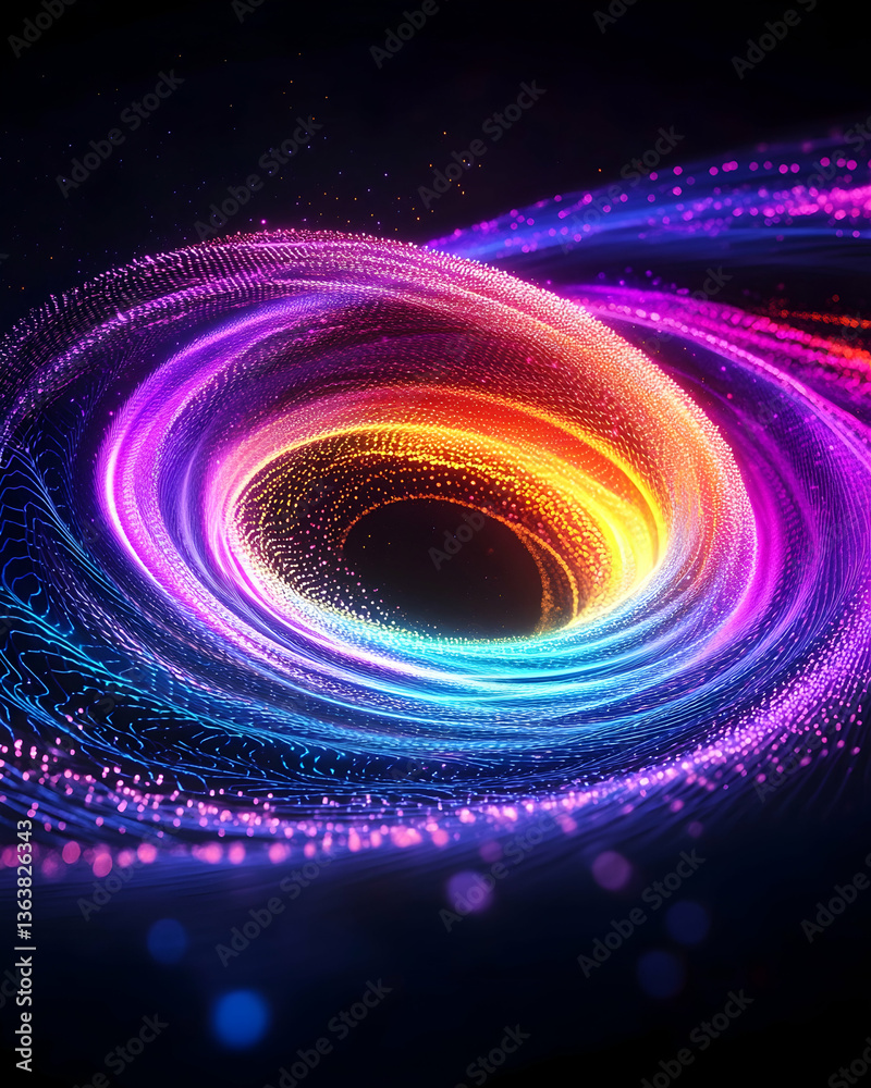 Fototapeta premium Vibrant swirling light trails forming a colorful vortex on a dark background