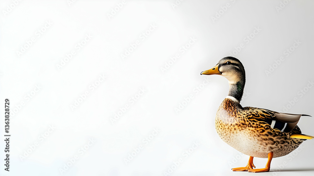 Obraz premium Side View Of Brown Spotted Duck On White Background