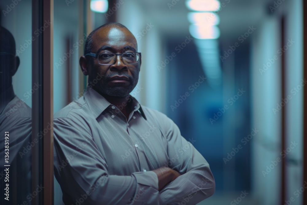 Fototapeta premium Portrait of a confident black man in office hallway