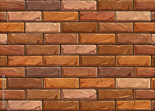 Seamless Texture of Brown and Orange Brick Wall Background Image for Game Design or Web Design Projects