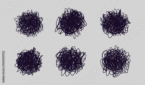 Chaos and brain line doodle icon stress and anxiety scribbles. Thinking and mental challenges and mind scribbles.