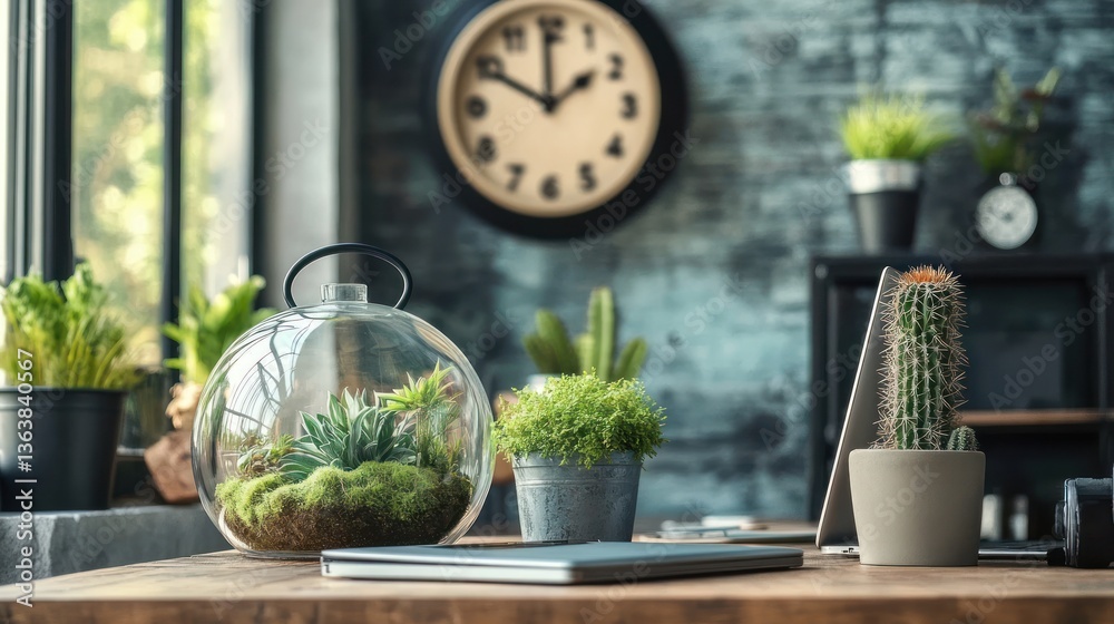 Fototapeta premium Modern home office with greenery