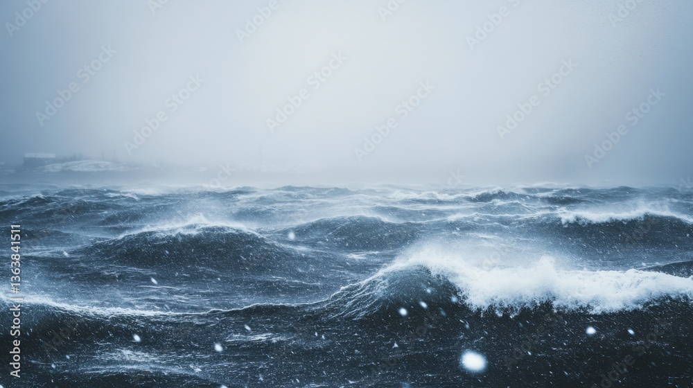 Stormy Ocean Waves in Winter Snow Stormy Ocean Waves in Winter Snow