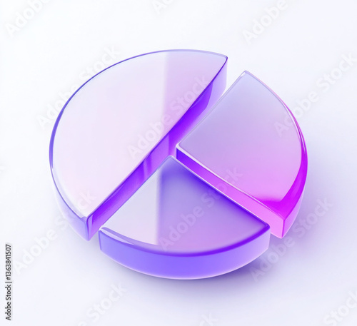 3d glass holographic transparent pie chart icon. Circle diagram, infographic render element for budget analysis, allocation of resources or market share. Business presentation data. 3D illustration
